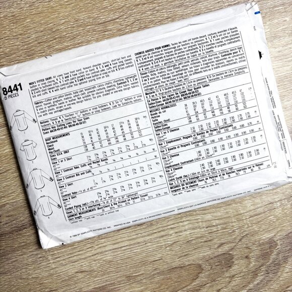 Simplicity 8441 Mens Fitted Western Shirt Sewing Pattern Size AA 38-44 Vintage - Picture 2 of 8